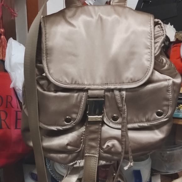 pink champagne satin mini backpack - Picture 1 of 7